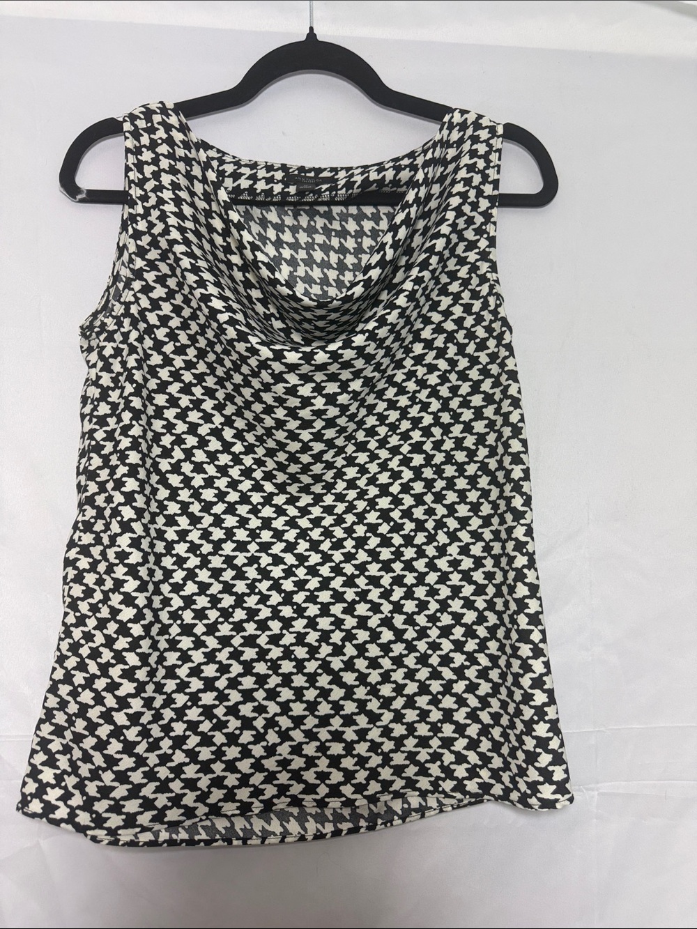 Ann Taylor Factory Black and White Houndstooth Cowl Neck Tank